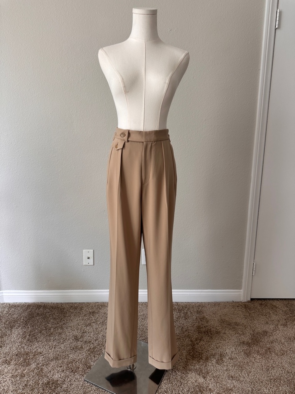 Ralph Lauren Purple Label Camel High-Waist Wide-Leg Trousers